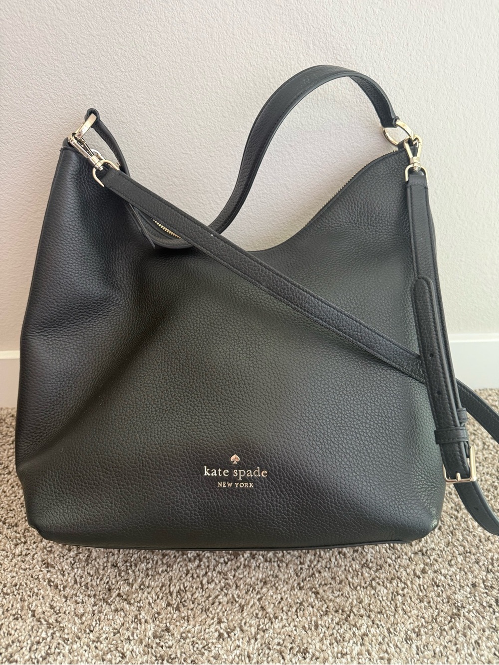 Kate Spade New York Black Pebbled Leather Hobo Bag